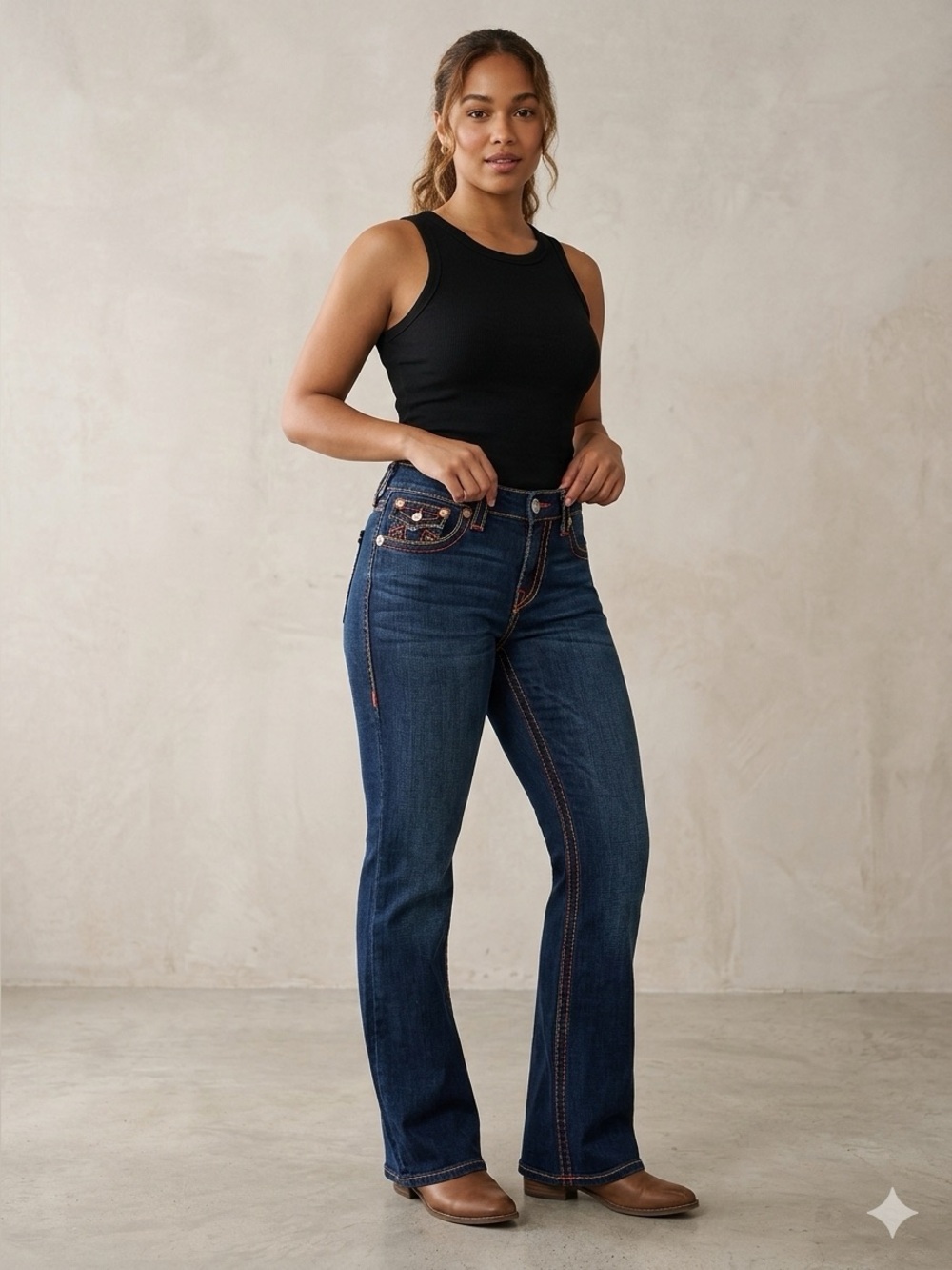 True Religion World Tour Women's Bootcut Jeans Dark Wash Blue Denim Stretch 32